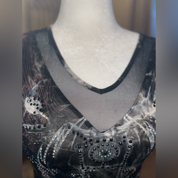 HARLEY-DAVIDSON sexy v neck asymmetrical tank top with sheer panels and bling! - Picture 5 of 8